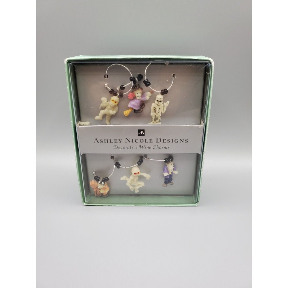 6 DECORATIVE WINE CHARMS ASHLEY NICOLE DESIGNS HALLOWEEN THEME See Pics